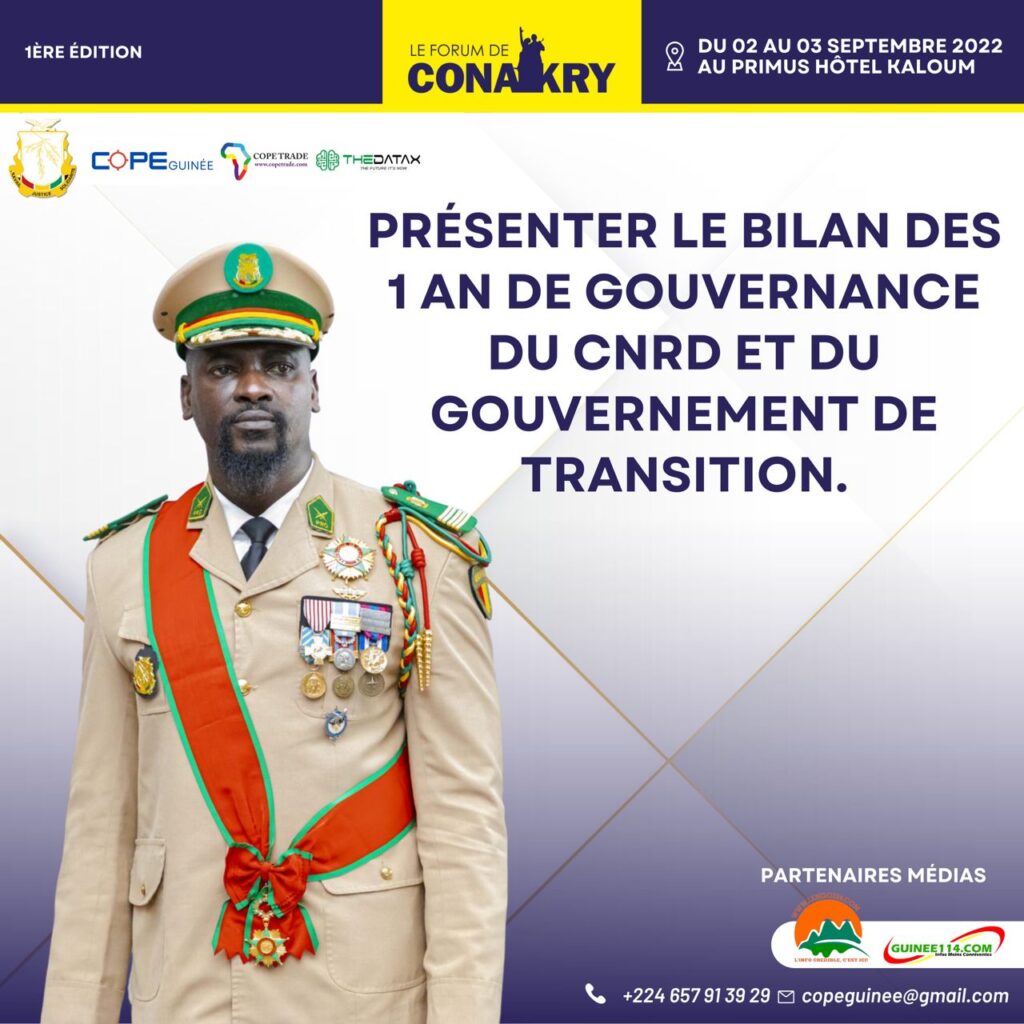 COMMUNIQUE DE PRESSE DE L’ORGANISATION DU FORUM DE CONAKRY SUR LE BILAN DE L’AN 1 DE LA GOUVERNANCE DU CNRD ET DU GOUVERNEMENT DE TRANSITION.
