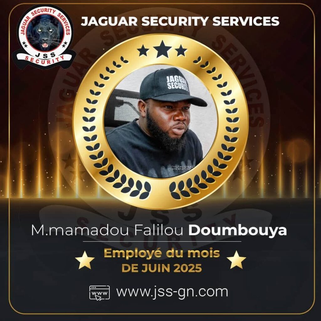 JAGUAR SÉCURITY SERVICES : Mamadou Falilou désigné meilleur employé du mois de Juin 2025!